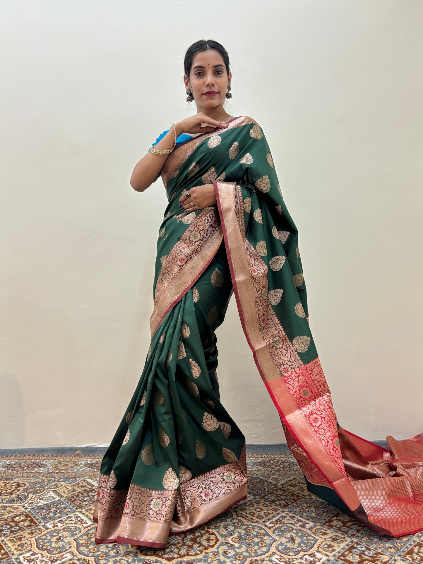 Rama Green Semi Katan Silk Banarasi Saree - Rungkaat