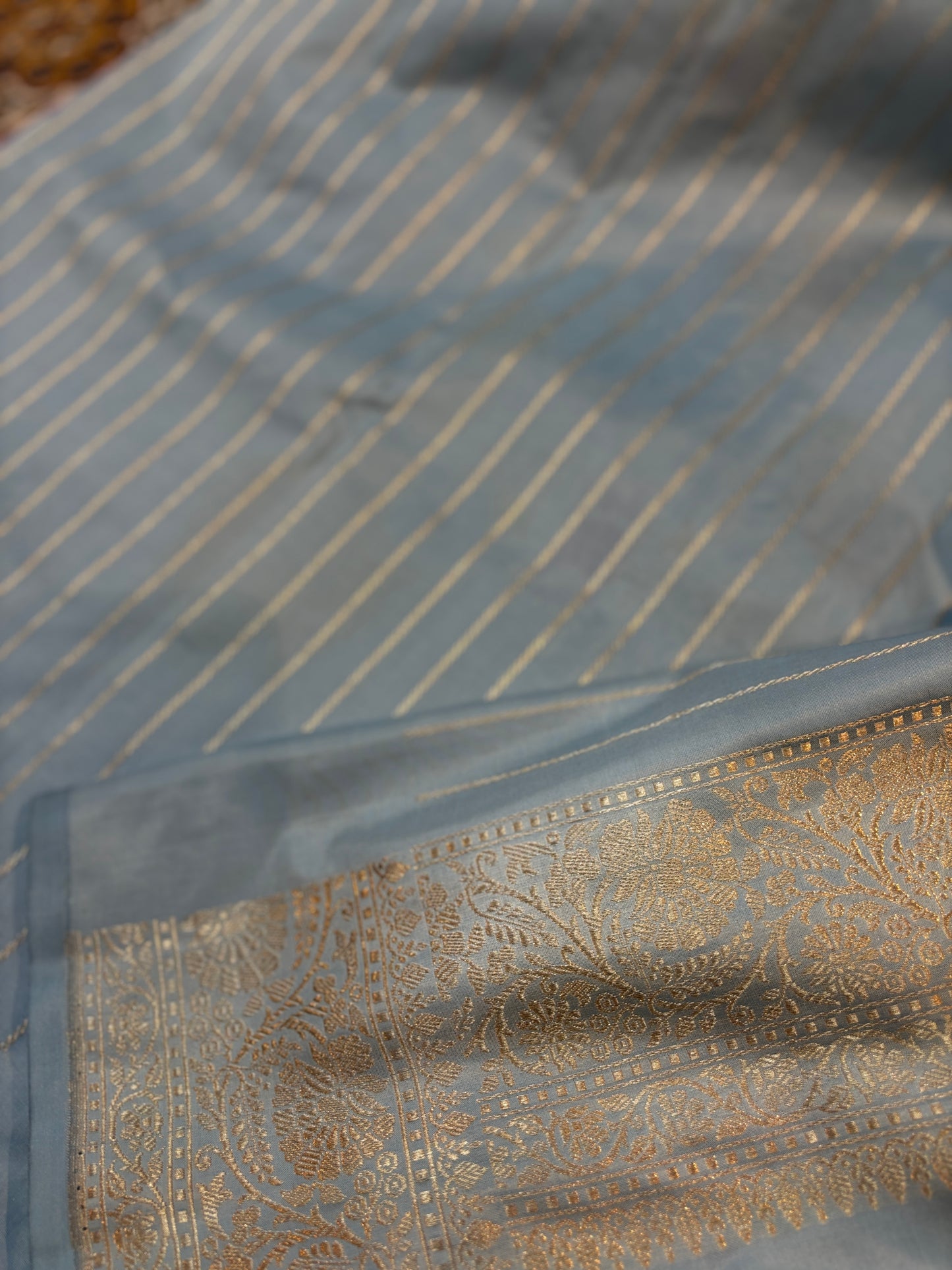 Exclusive powder blue pure katan jangla Banarasi Handloom saree