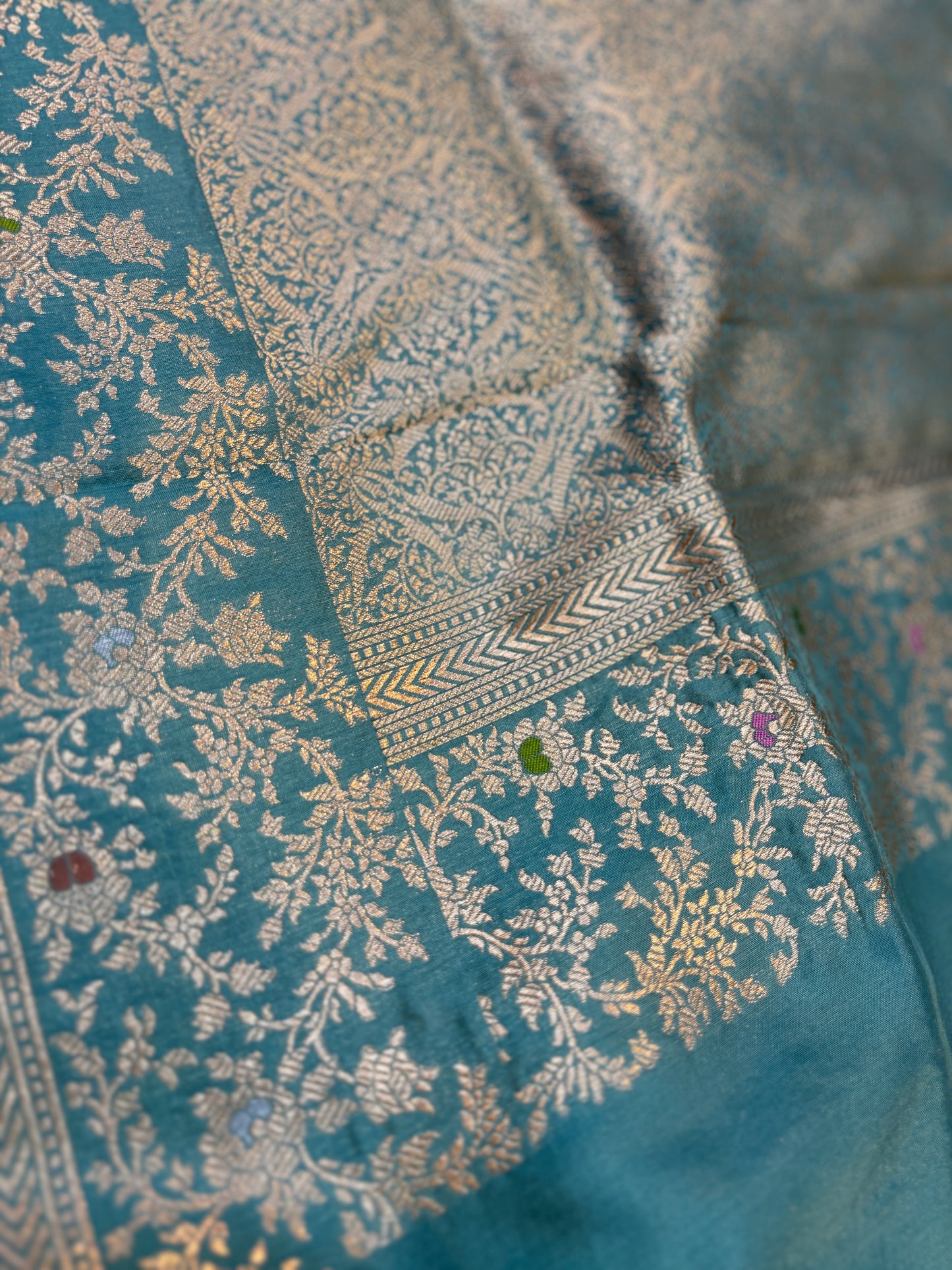 Sky Blue Pure Katan Jangla Banarasi Handloom Saree