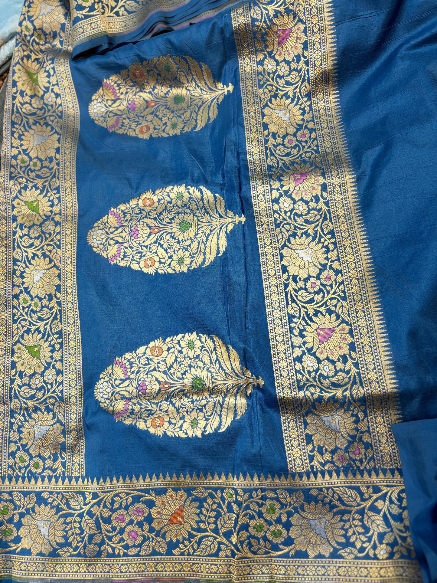 Blue sky Pure katan jangla Banarasi Handloom saree - Rungkaat
