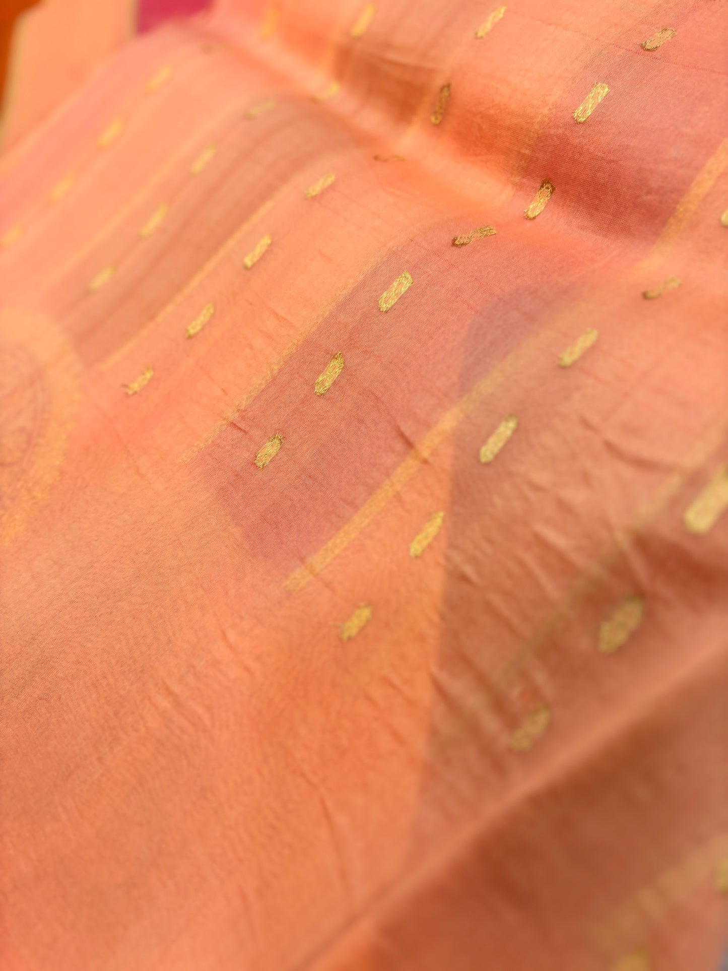 Light Orange Pure Kora Katan Rungkaat Banarasi Saree - Rungkaat