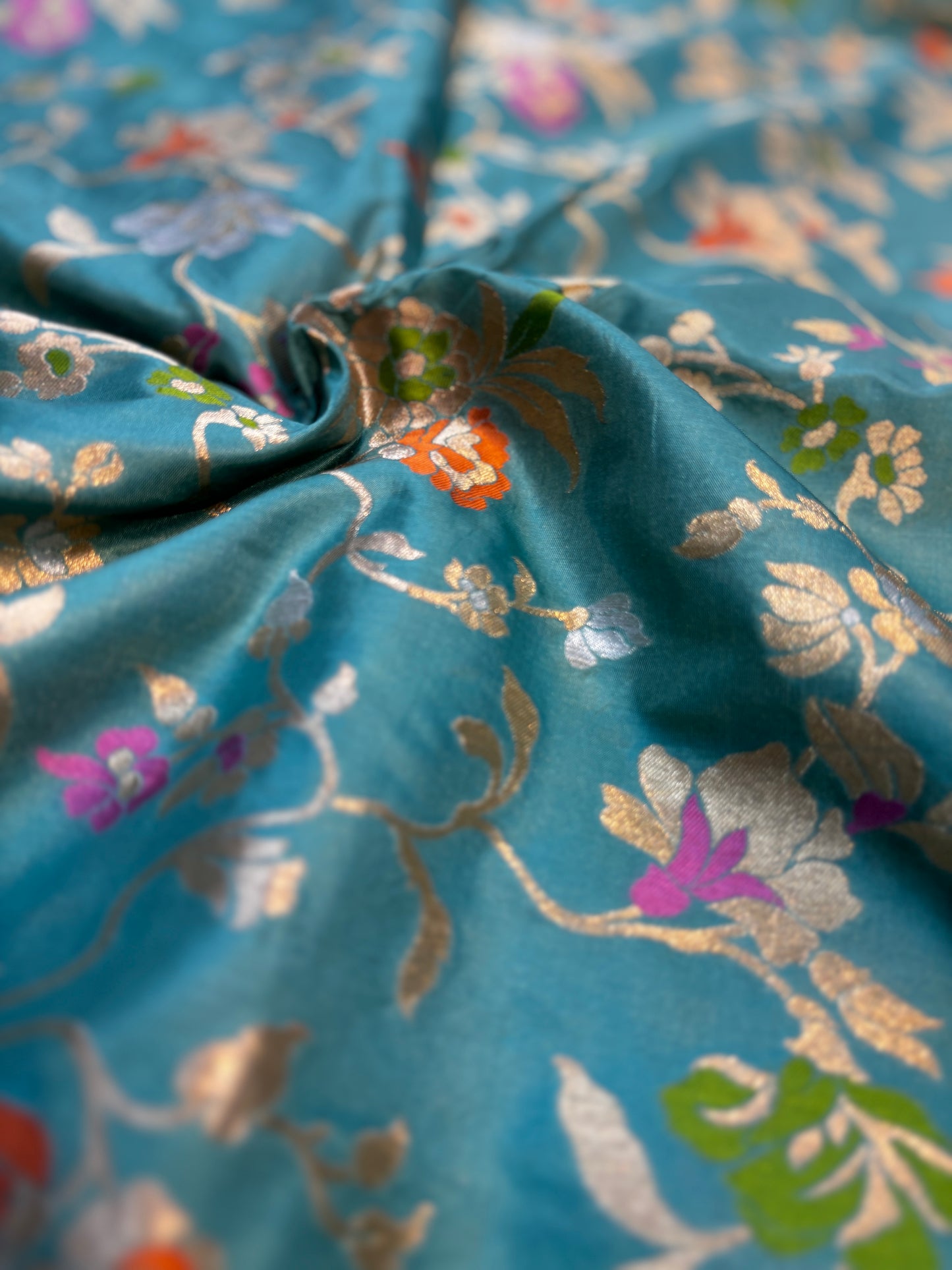 Sky Blue Pure Katan Jangla Banarasi Handloom Saree