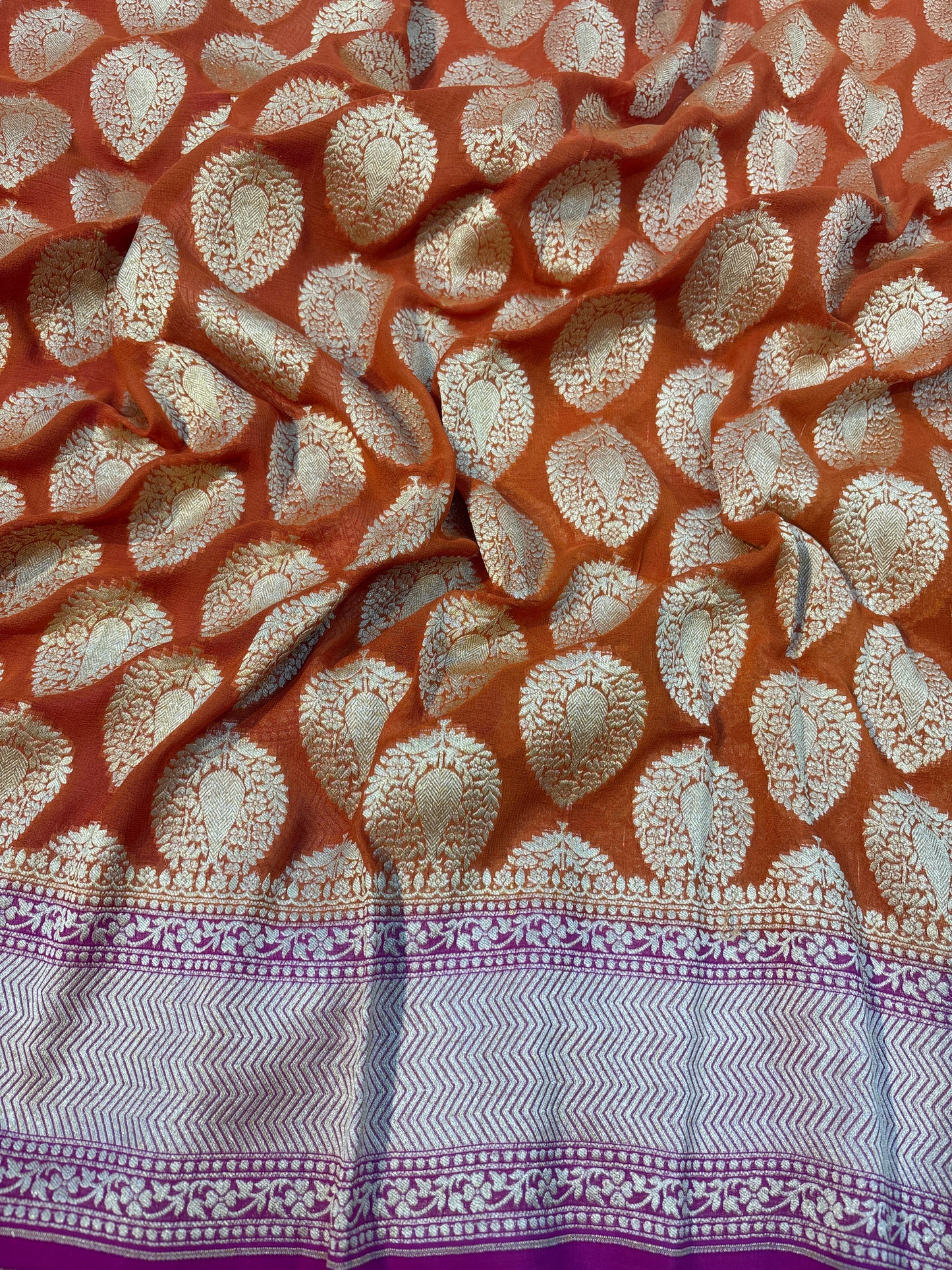 Bronze Pure khadi Georgette Banarasi handloom sari
