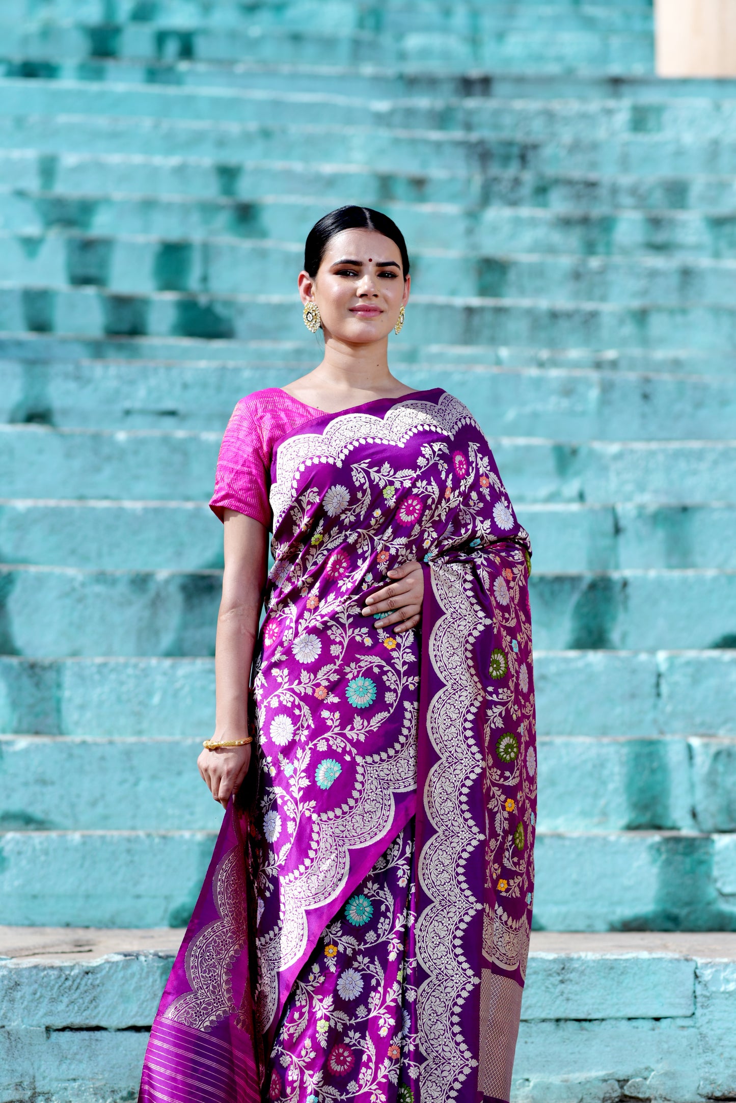 Purple Pure Katan Kadhiyal Jangla Banaras Handloom Saree - Rungkaat