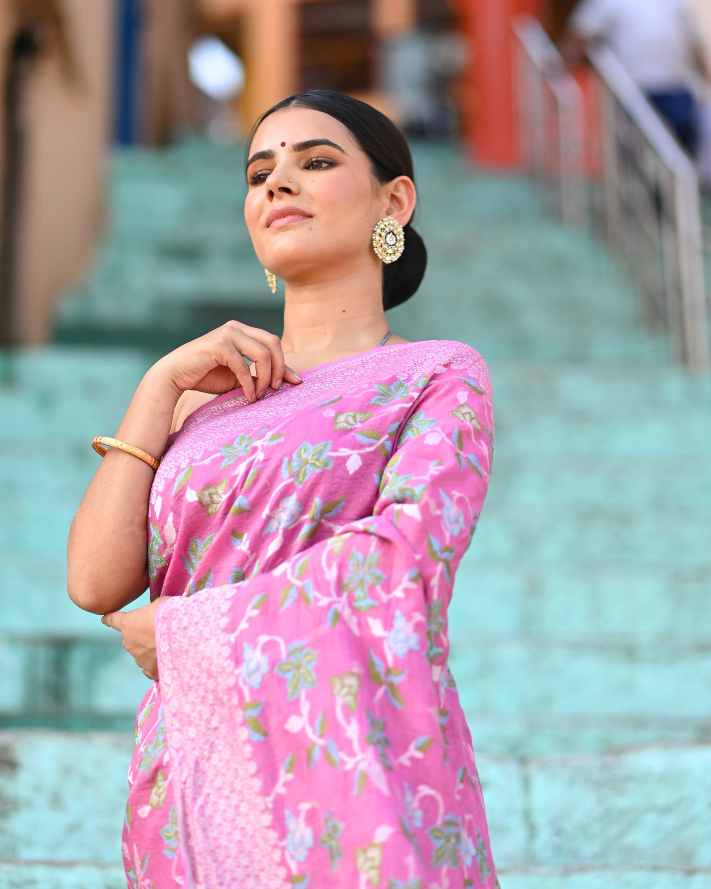 Pink Tussar Georgette Banaras Handloom Saree - Rungkaat