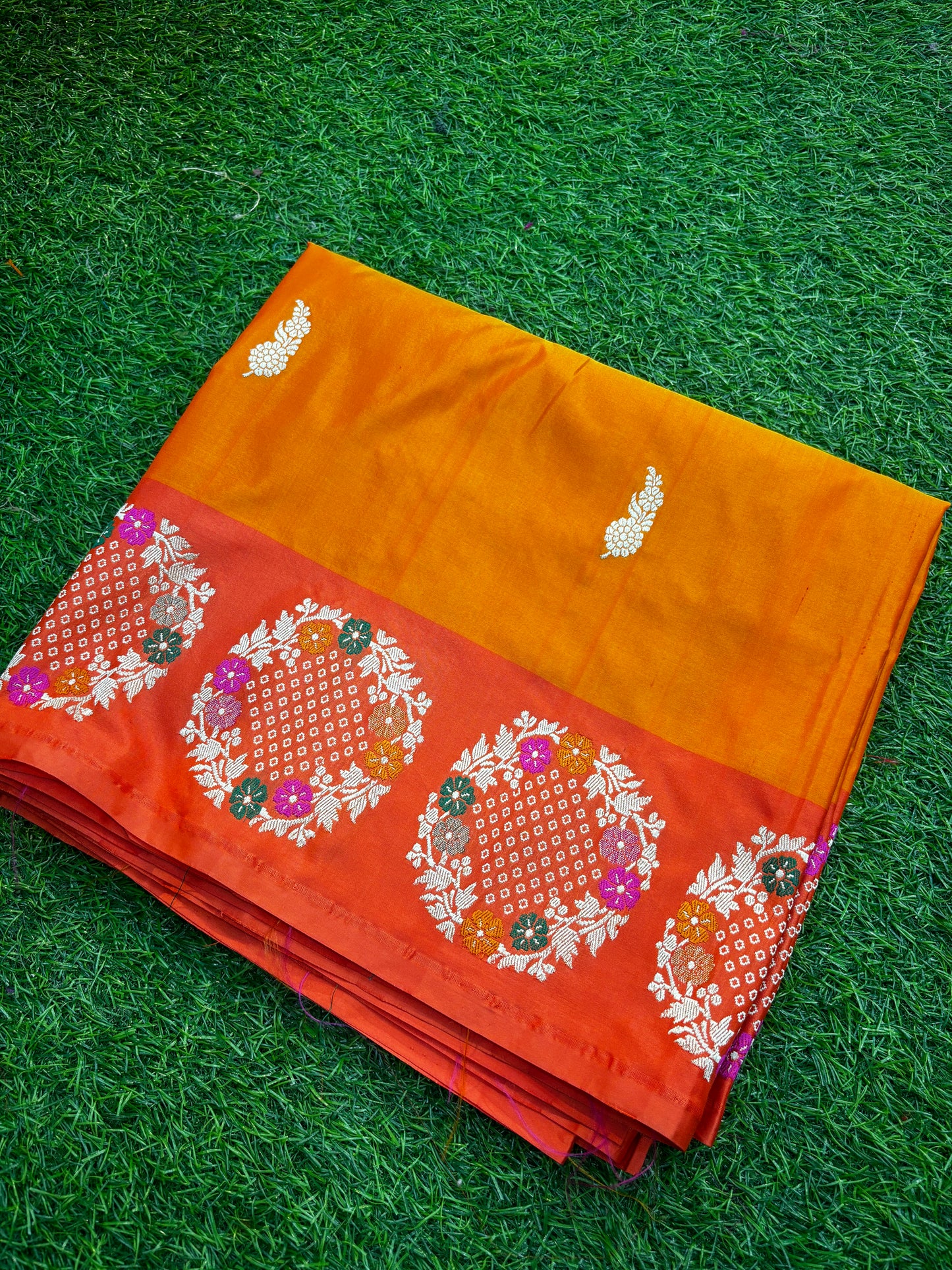Orange Pure Katan with Designer Border Banarasi Handloom Saree