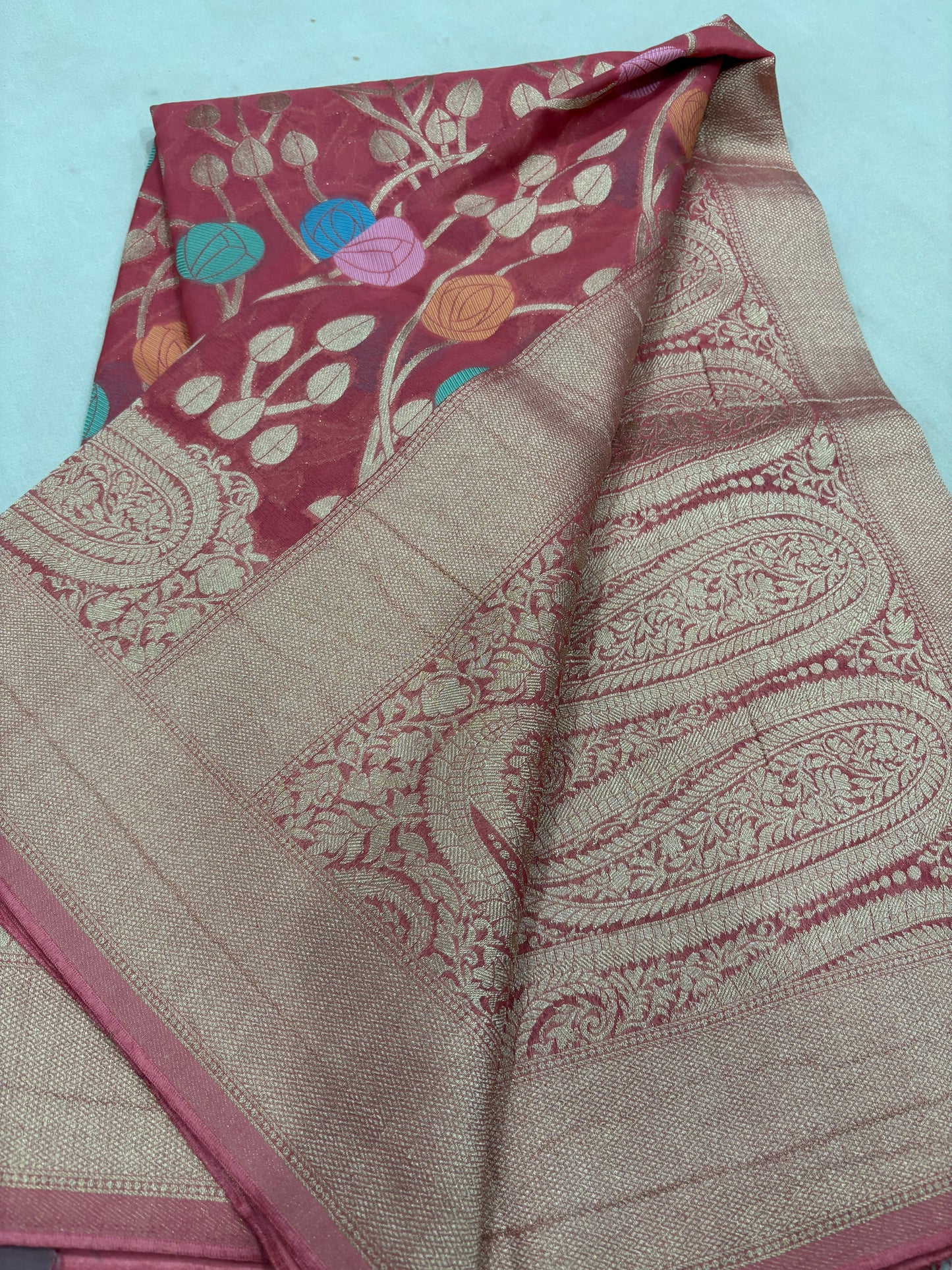 Pink Semi Khaddi Georgette Banarasi Handloom Sareeย