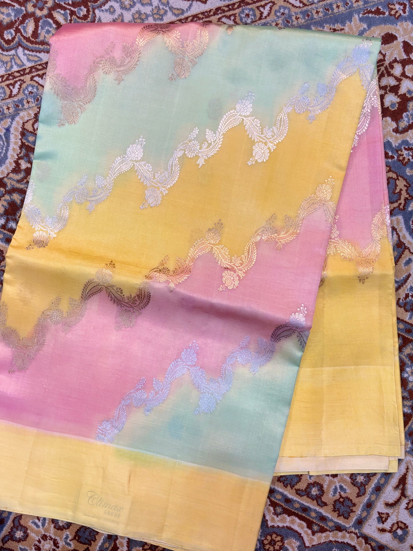 Yellow pink Pure Raw Mango Rungkaat Banarasi Handloom Saree