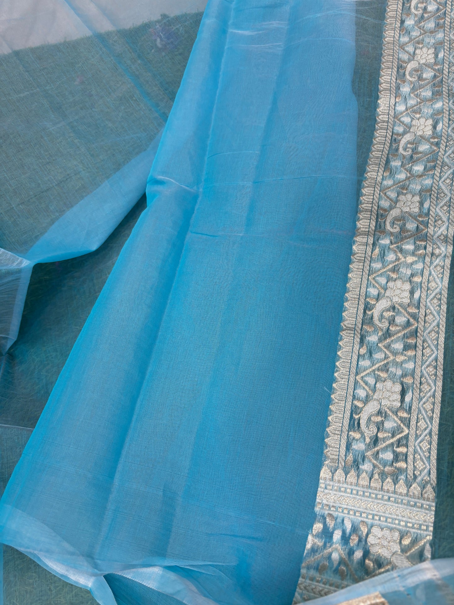 Blue Sky Pure Moonga Cotton Bananasi Saree - Rungkaat