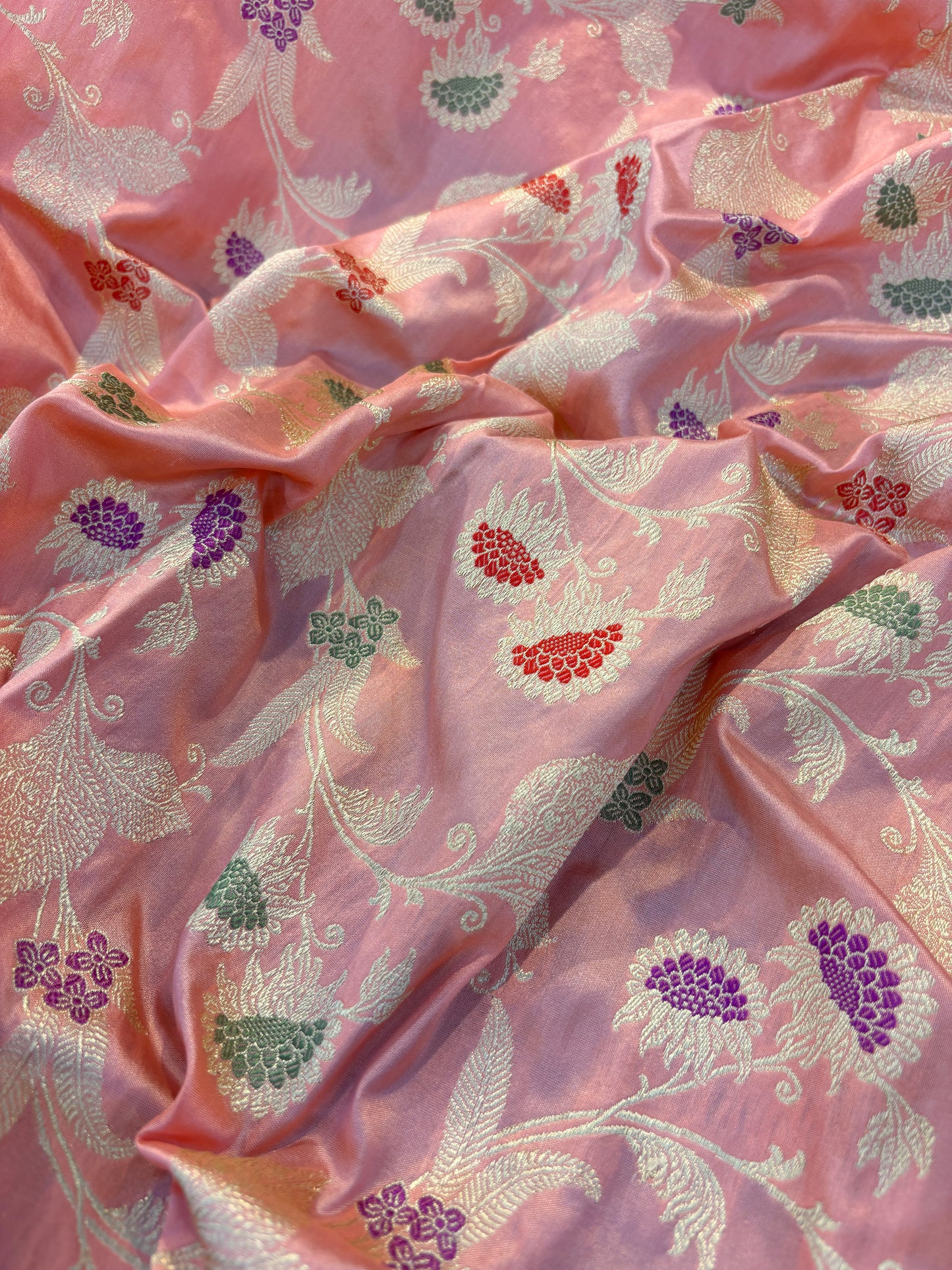 Pink Pure katan Jangla Banarasi Handloom Saree