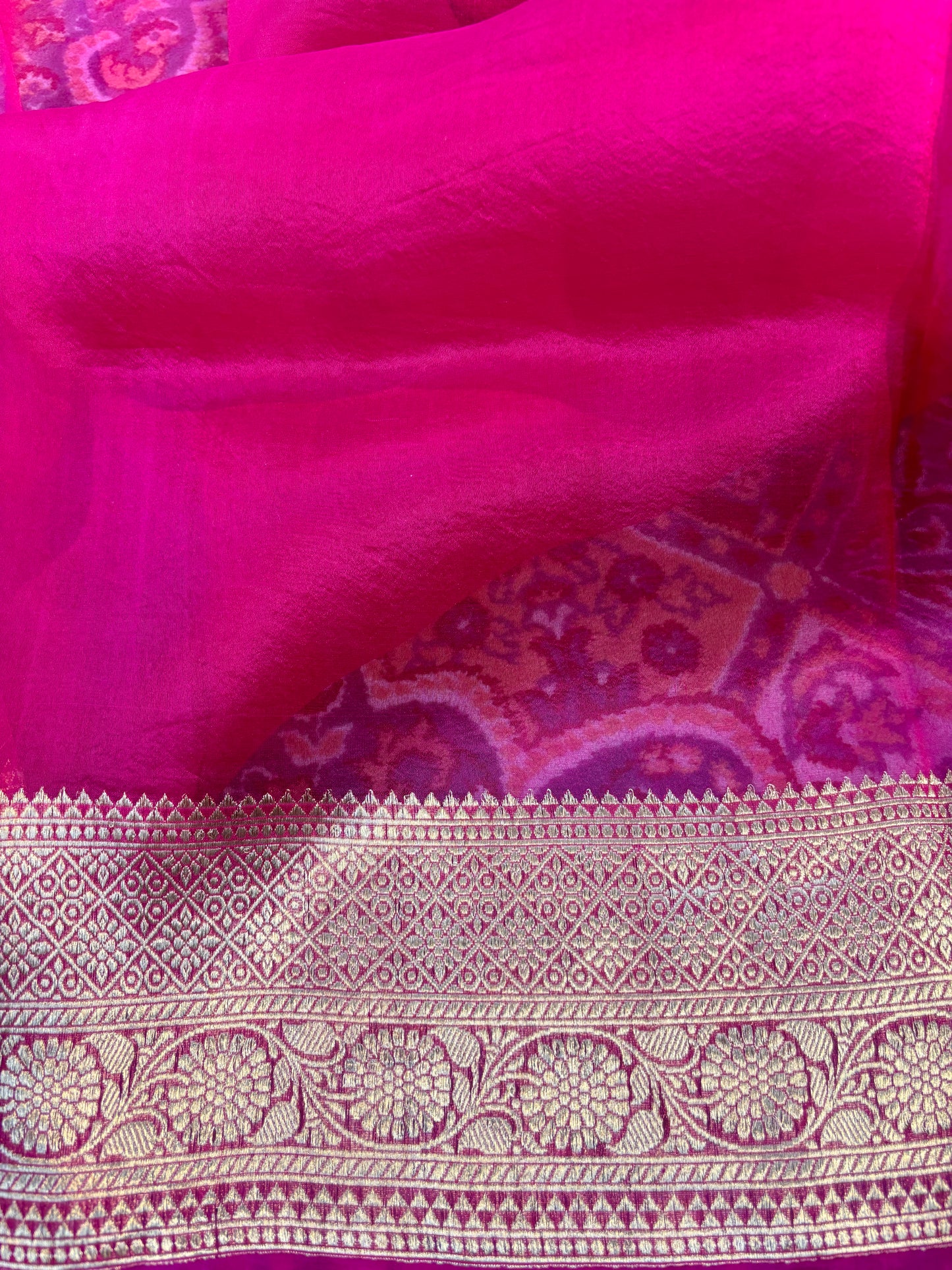 Rani Pink Pure Kora Katan Banarasi Handloom Saree - Rungkaat