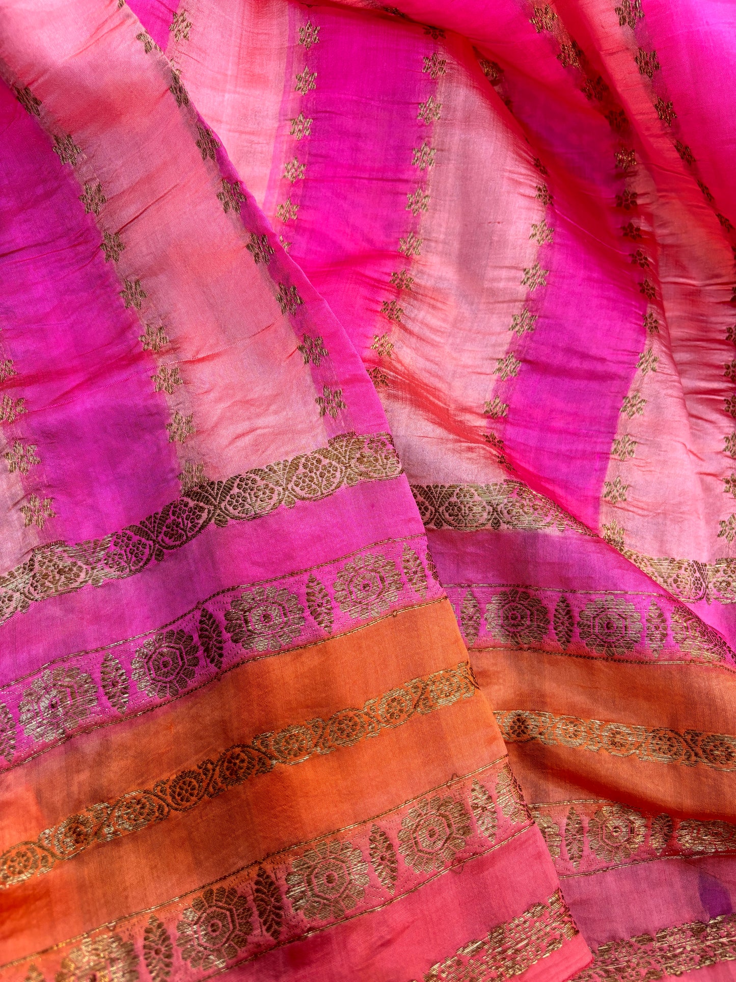 Pink Peach Pure Raw Mango Rungkaat Banarasi Handloom Sareee - Rungkaat