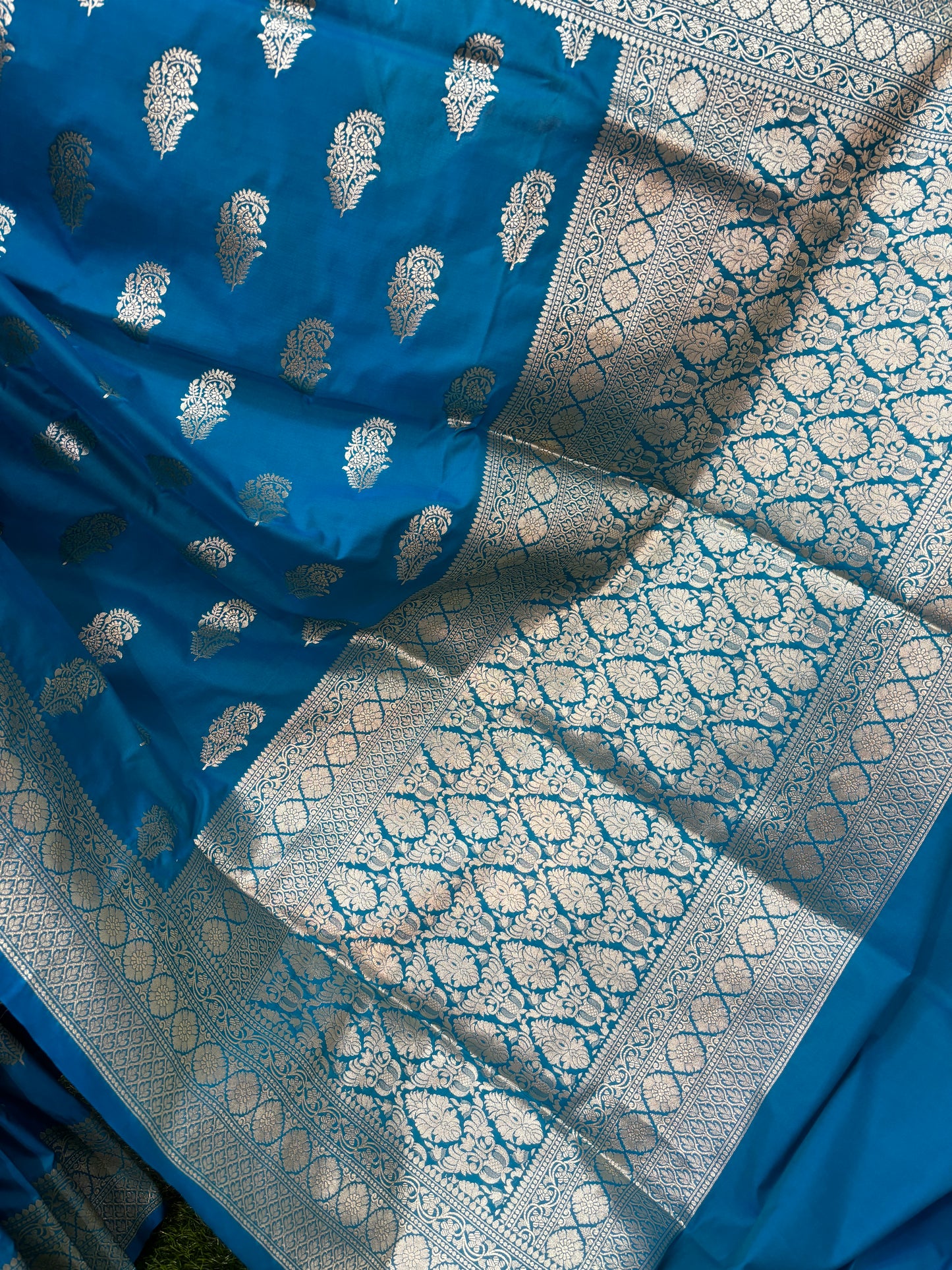 Sky Blue Semi Katan Silk Saree - Rungkaat