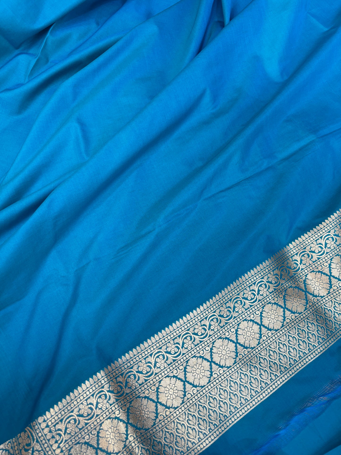 Sky Blue Semi Katan Silk Saree - Rungkaat