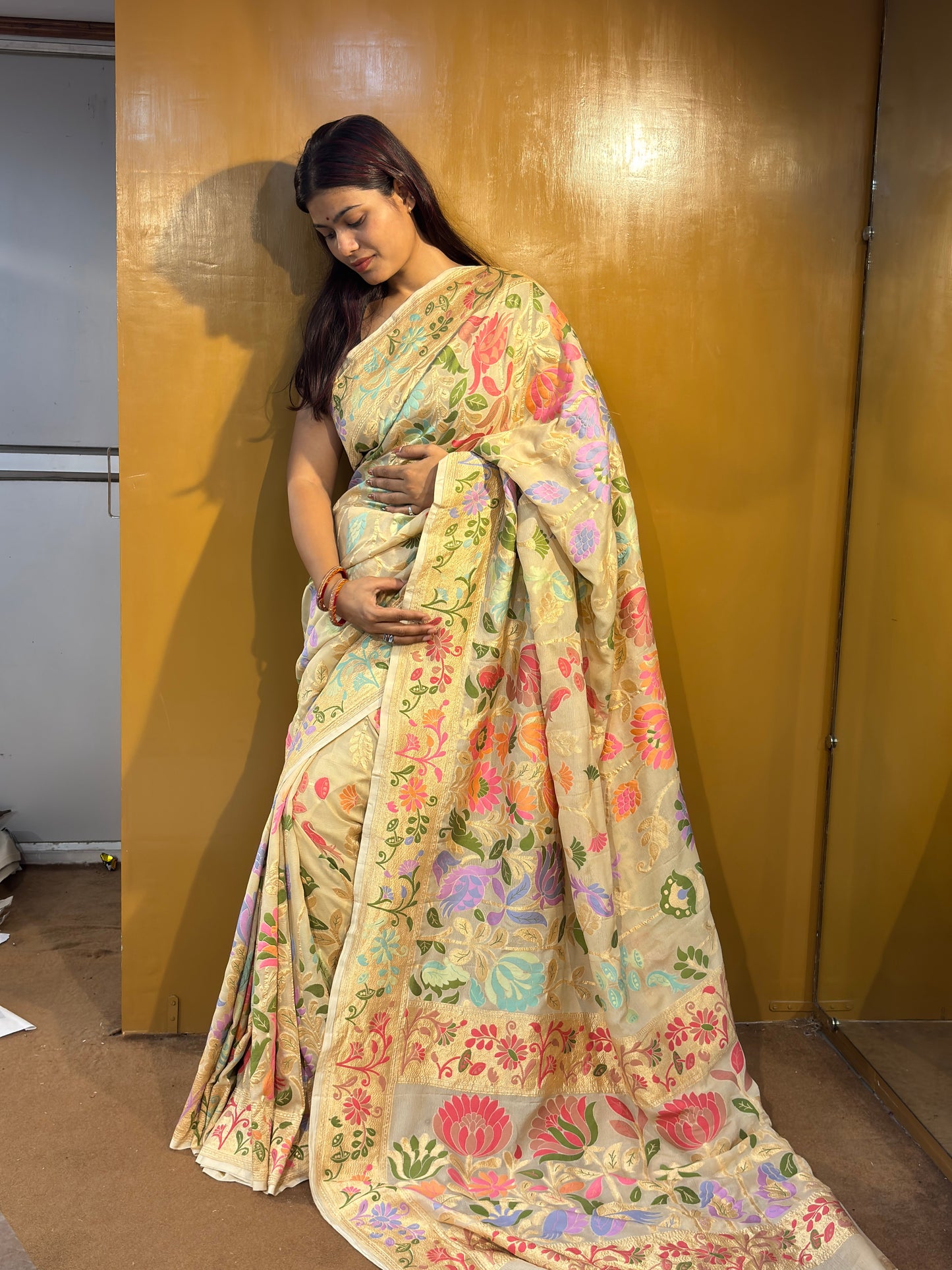 Pure Khaddi Georgette kingkkaf Banarasi Handloom Sari