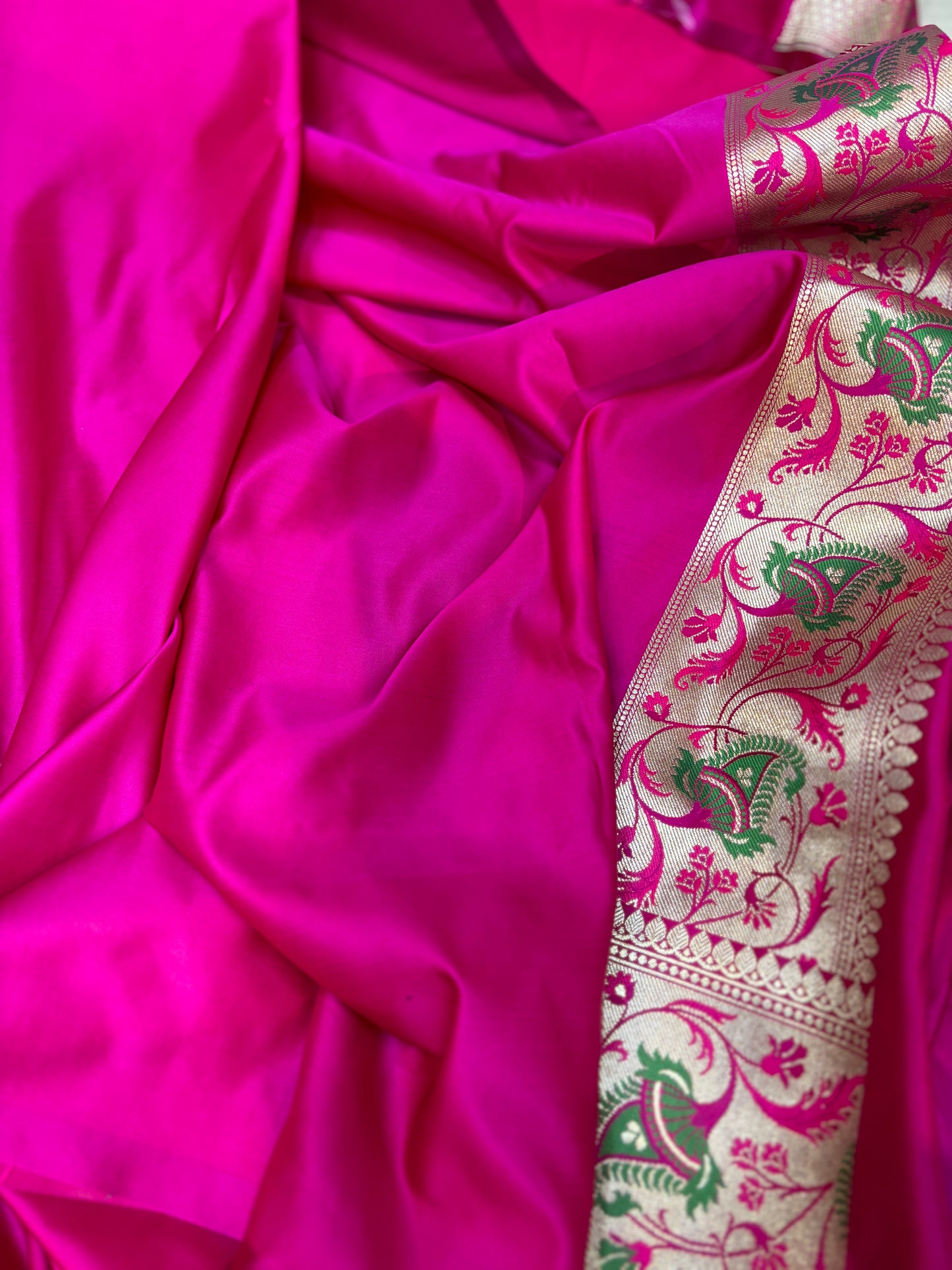 Blue Pink Paithani Border Semi Katan Silk - Rungkaat