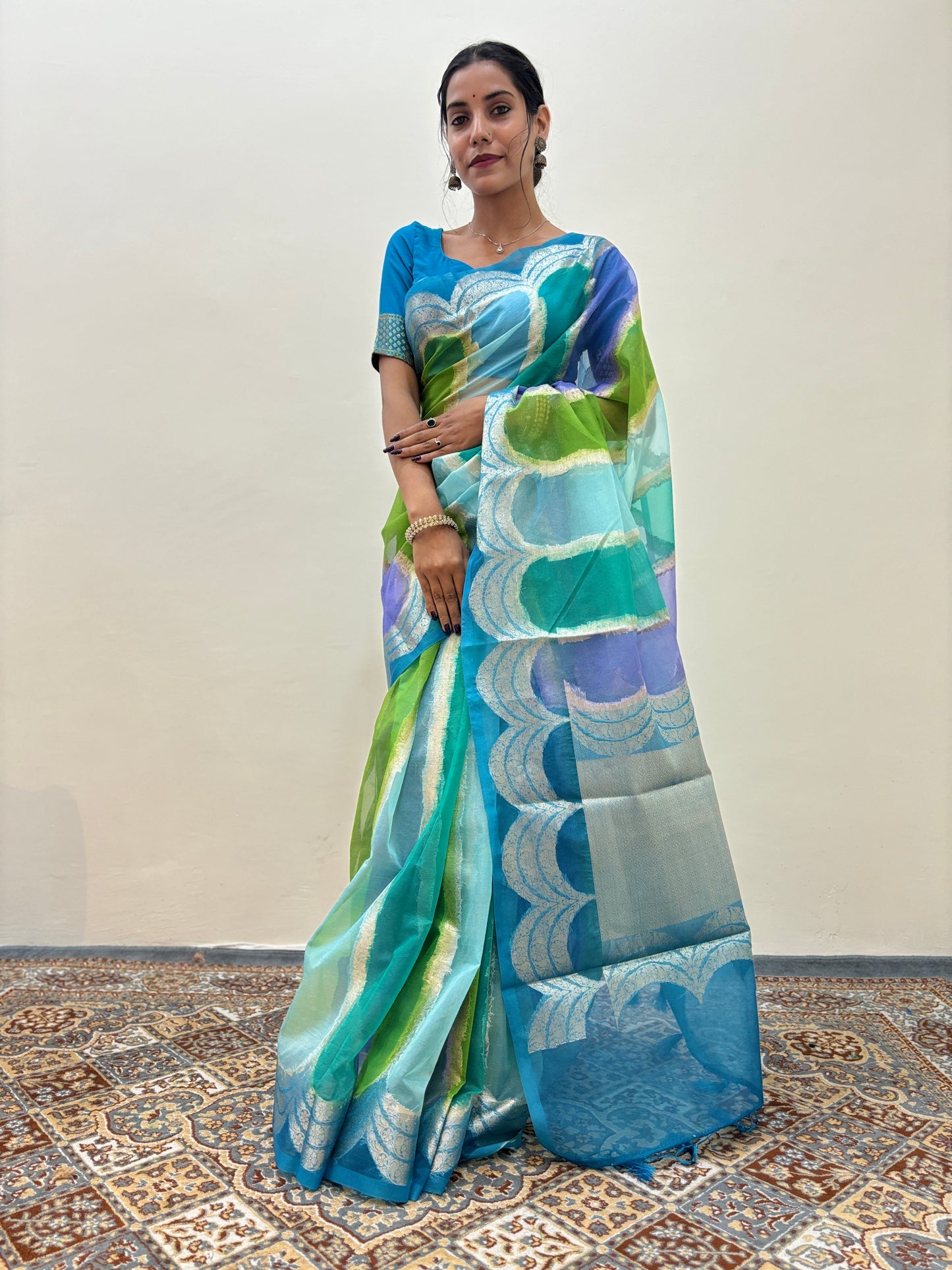 Sky Blue Kora Banarasi Handloom Saree - Rungkaat