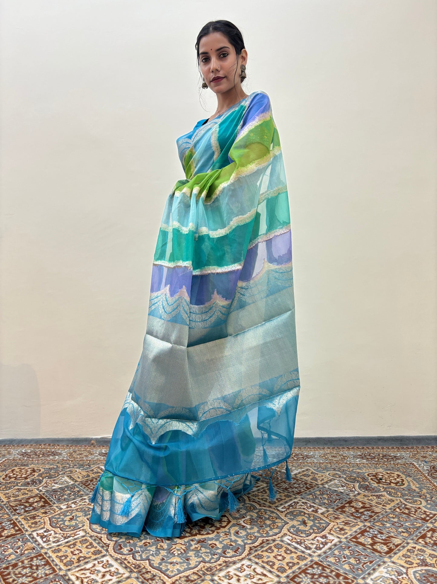 Sky Blue Kora Banarasi Handloom Saree - Rungkaat