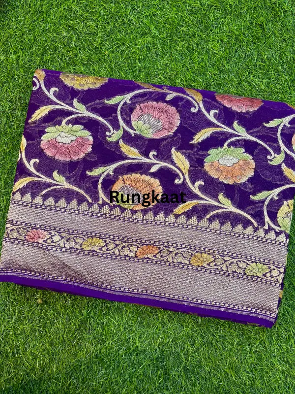 Purple Pure Khaddi Georgette Banarasi Handloom Saree - Rungkaat
