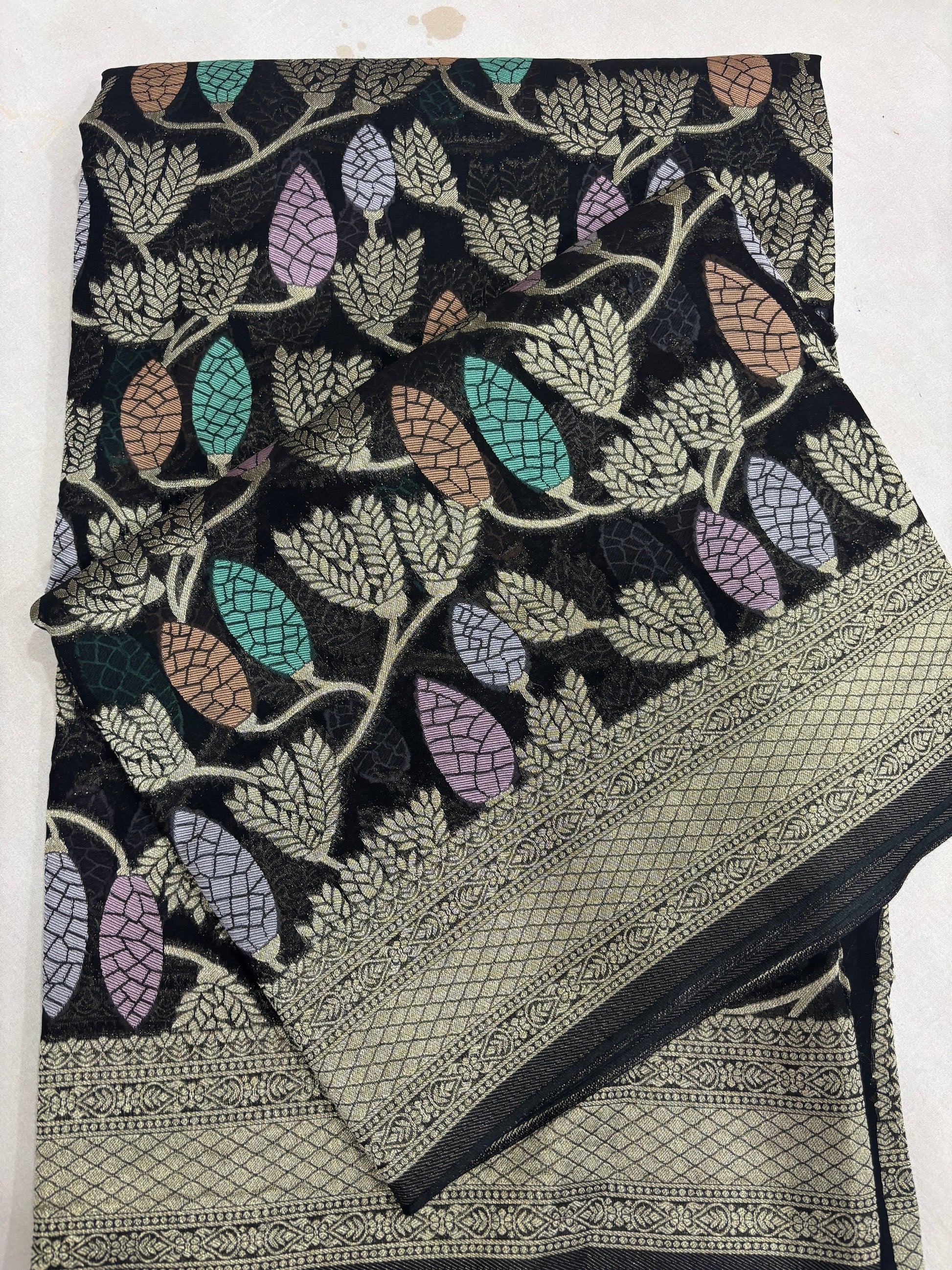 Black Semi Khaddi Georgette Banaras Sari 