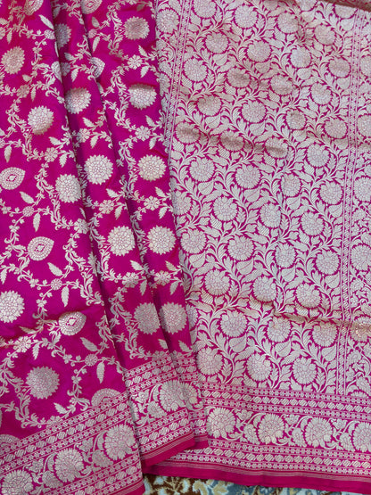 Rani Pink Pure Katan Jangla Banaras Handloom Saree
