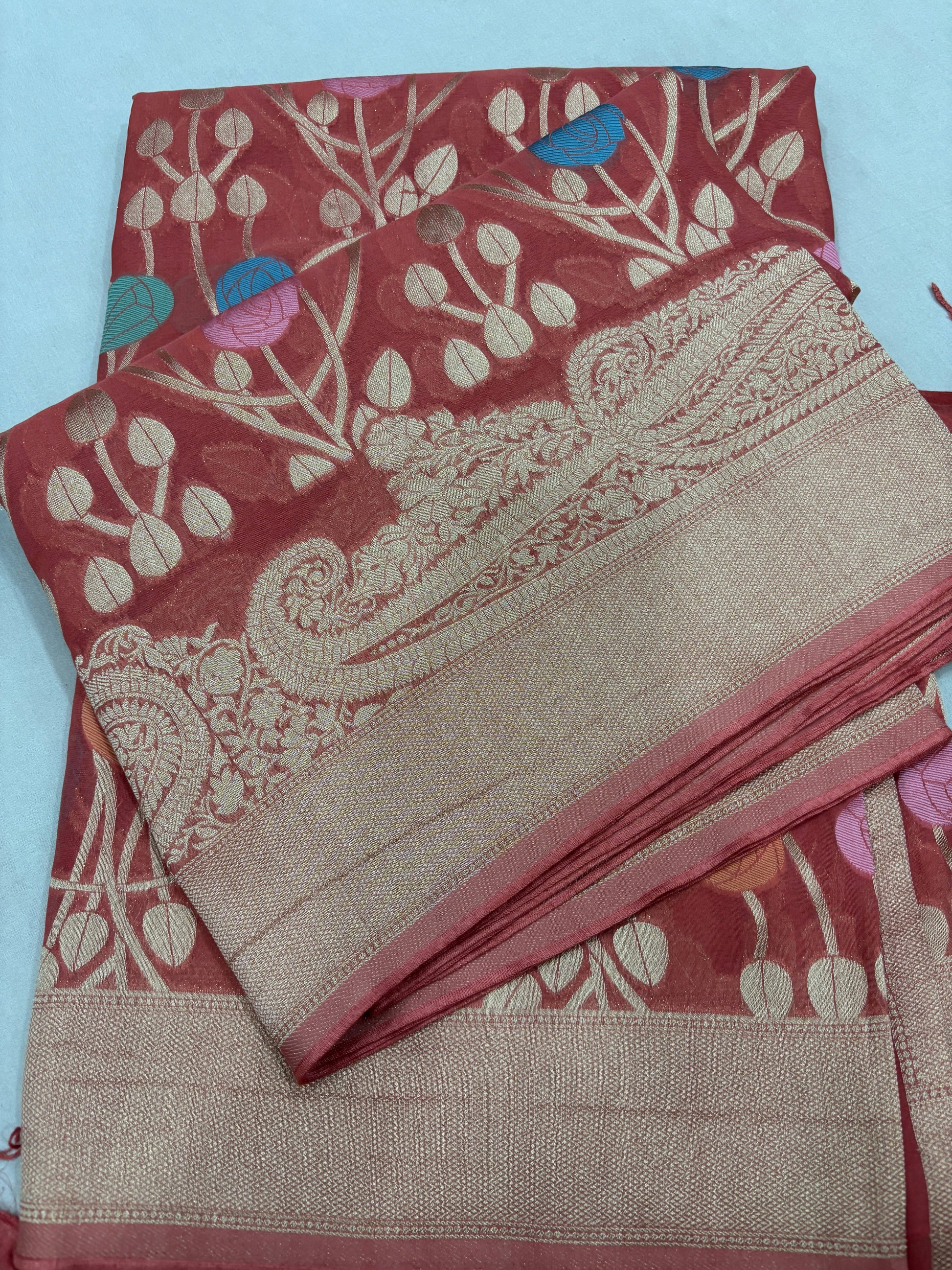 Pink Semi Khaddi Georgette Banaras Sari 