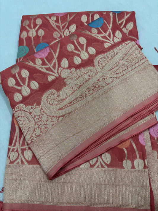 Pink Semi Khaddi Georgette Banaras Sari 