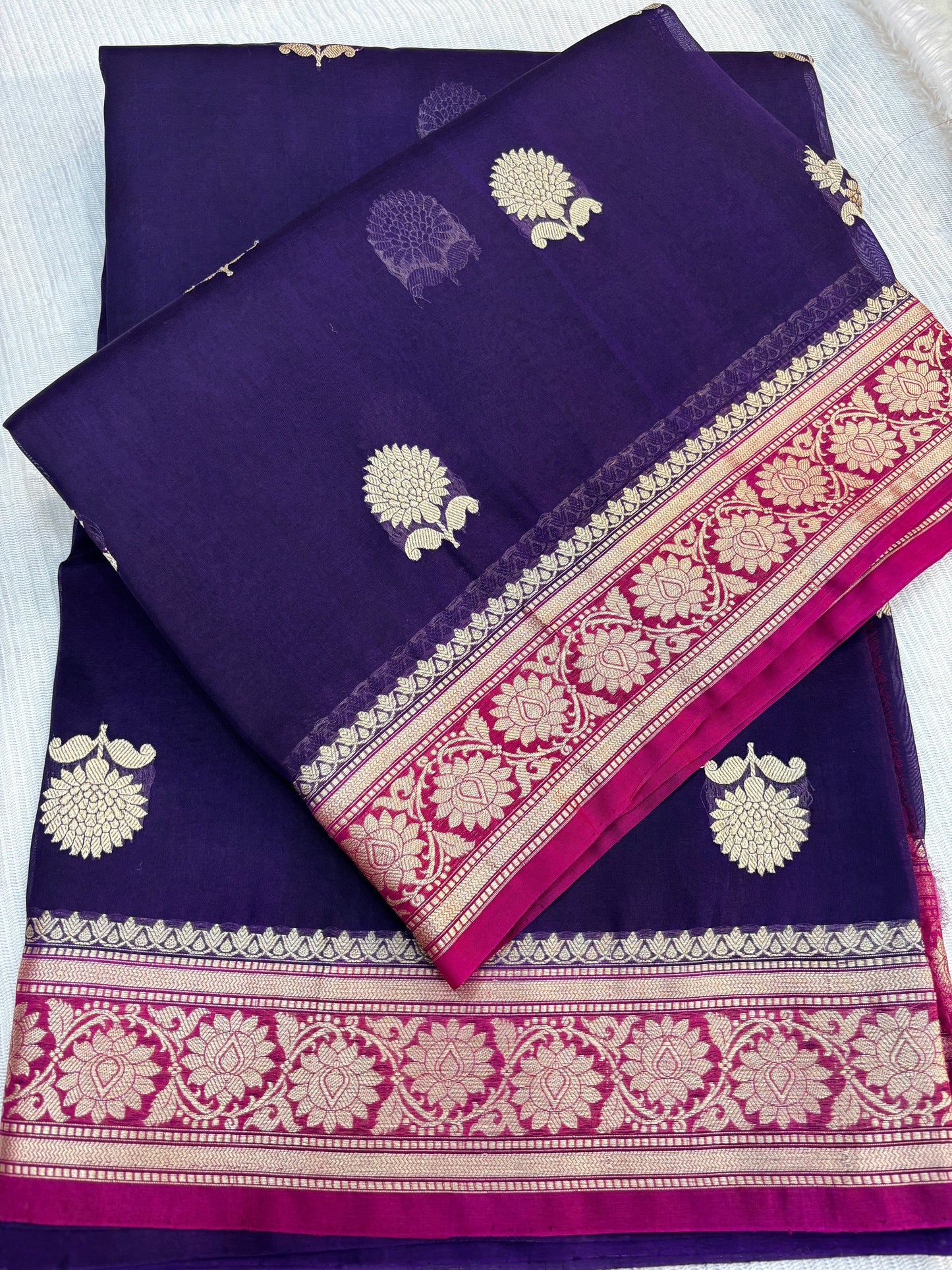 Violet Pure Kora Designer Banarasi Handloom Saree 