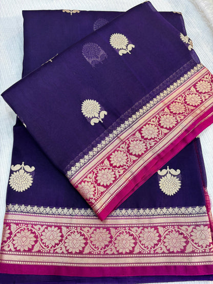 Violet Pure Kora Designer Banarasi Handloom Saree 