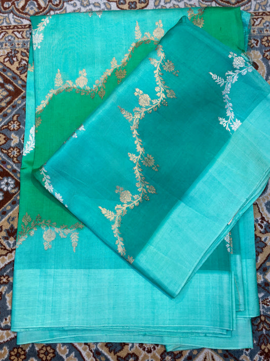 Sky Blue Pure Raw Mango Rungkaat Banarasi Handloom Saree