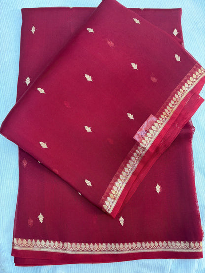 Red Pure Kora Antique Zari Banarasi Handloom Saree 