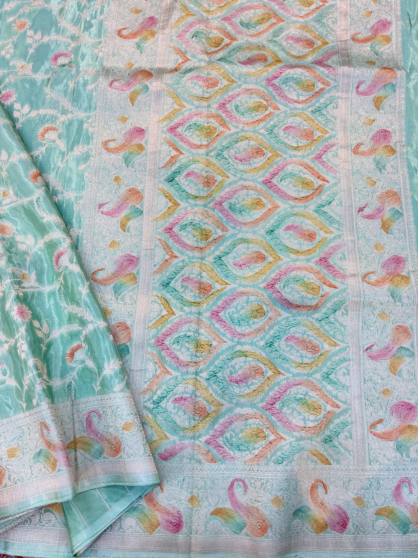 Dark Powder Blue Desiner Banarasi Saree