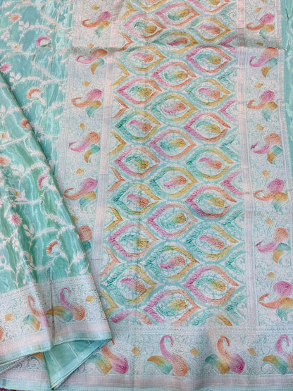 Dark Powder Blue Desiner Banarasi Saree