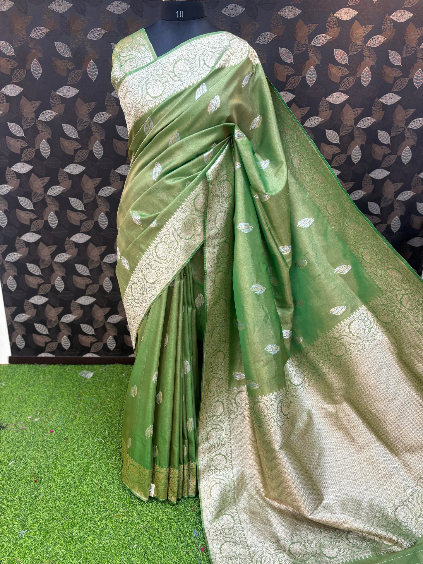 Light green Tissue Semi Silk Banarasi Saree