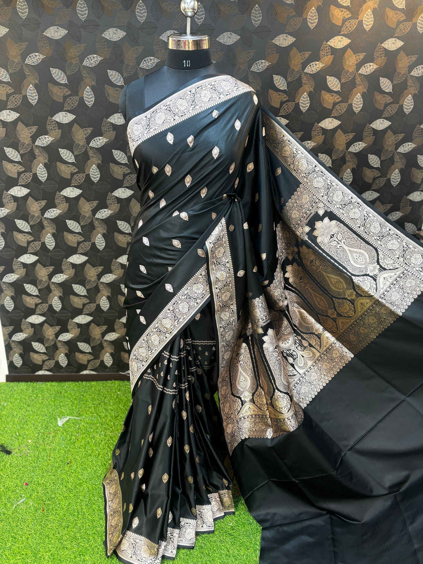 Black Semi Mashru Designer Saree