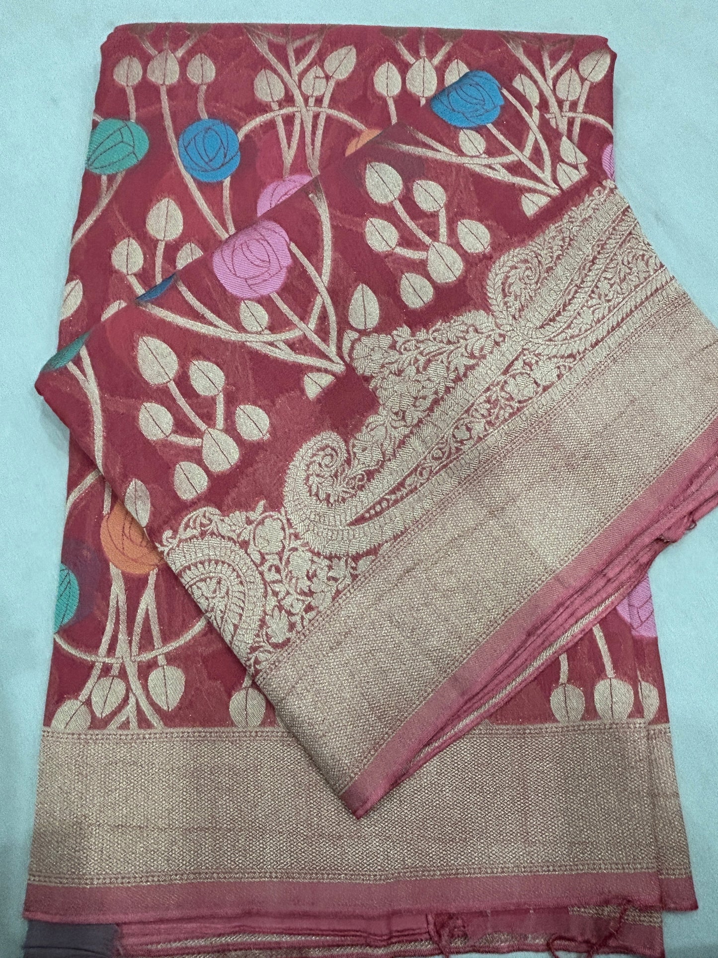 Pink Semi Khaddi Georgette Banarasi Handloom Saree 