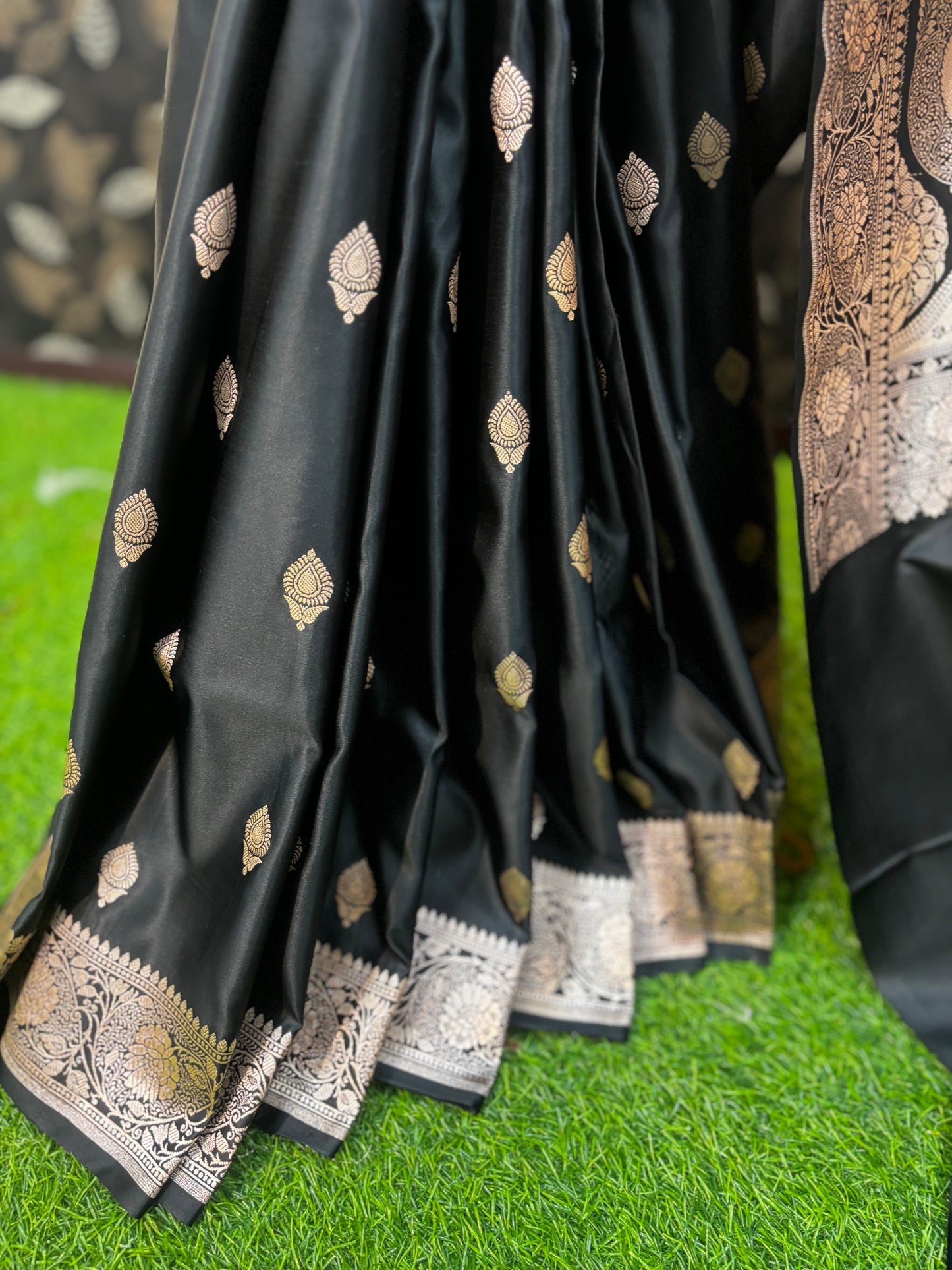 Black Semi Mashru Designer Saree