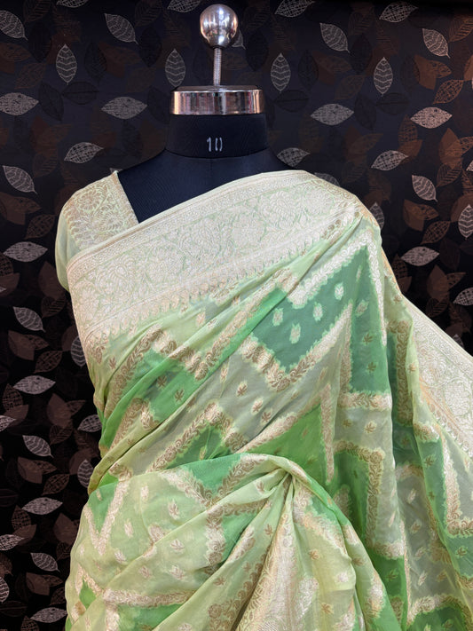 Sea Green Rungkaat Georgette Banarasi Saree