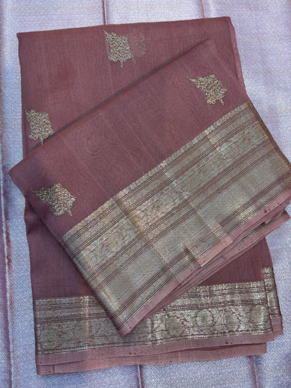Onion Pink Pure Kora Antique Zari Banarasi Handloom Saree