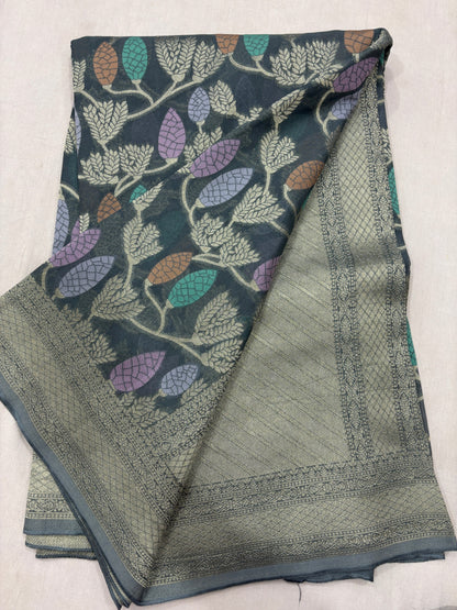 Gray Semi Khaddi Georgette Banaras Sari 