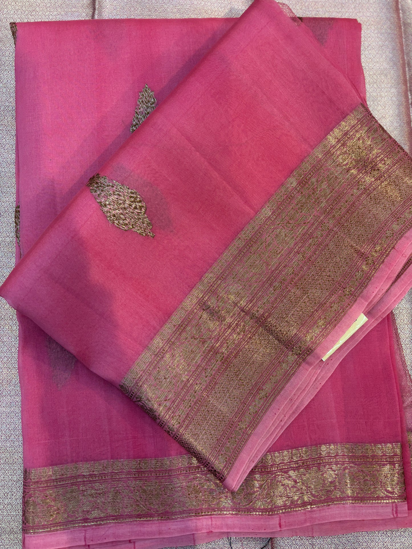 Pink Pure Kora Antique Zari Banaras Handloom Saree