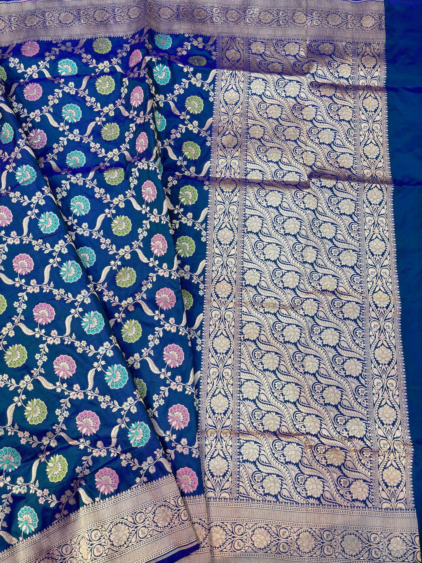 Blue pure Katan Jangla Meenakari Banaras Handloom Saree