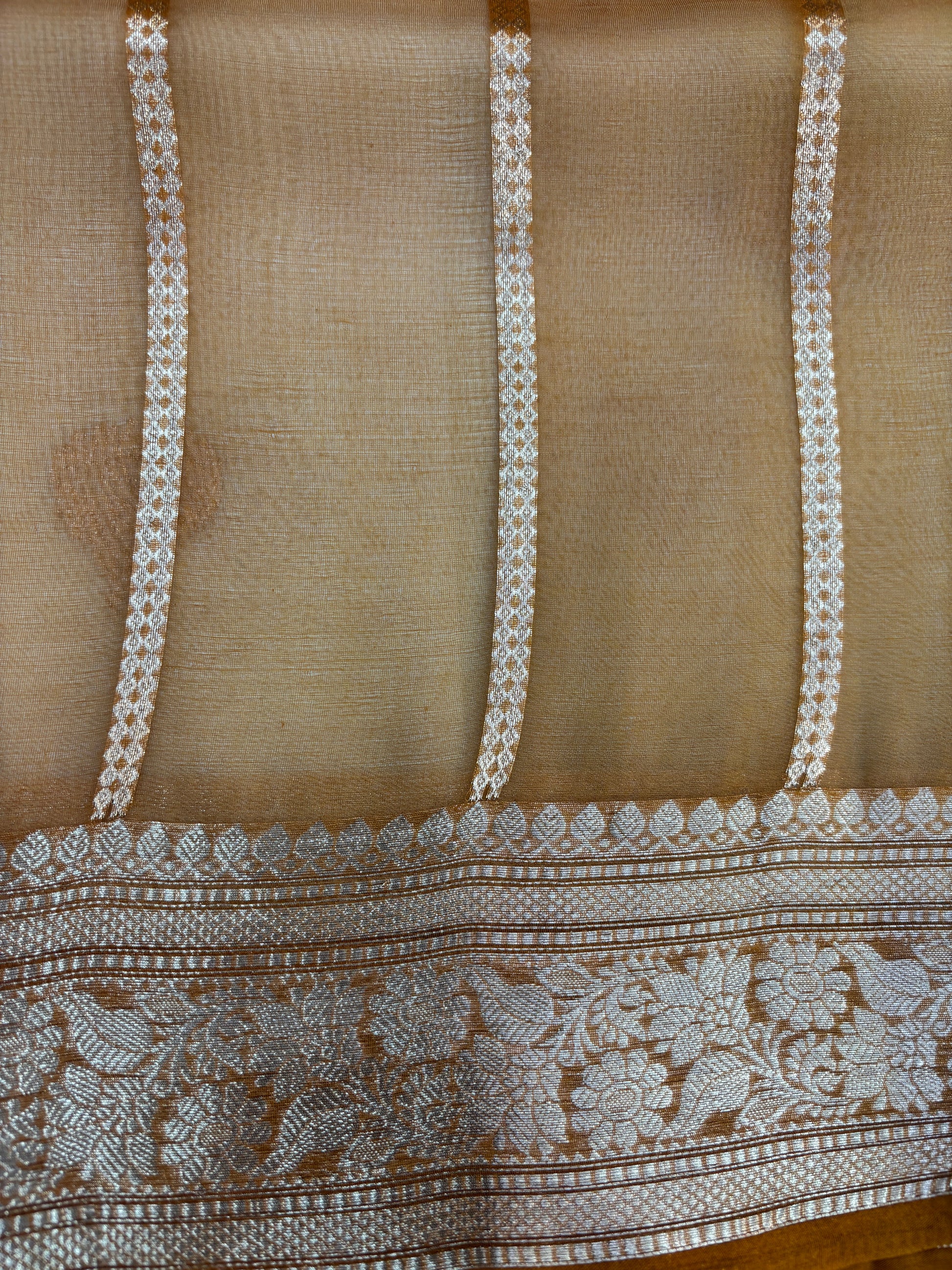 White with yellow Pure Kora Designer Banarasi Handloom Saree 