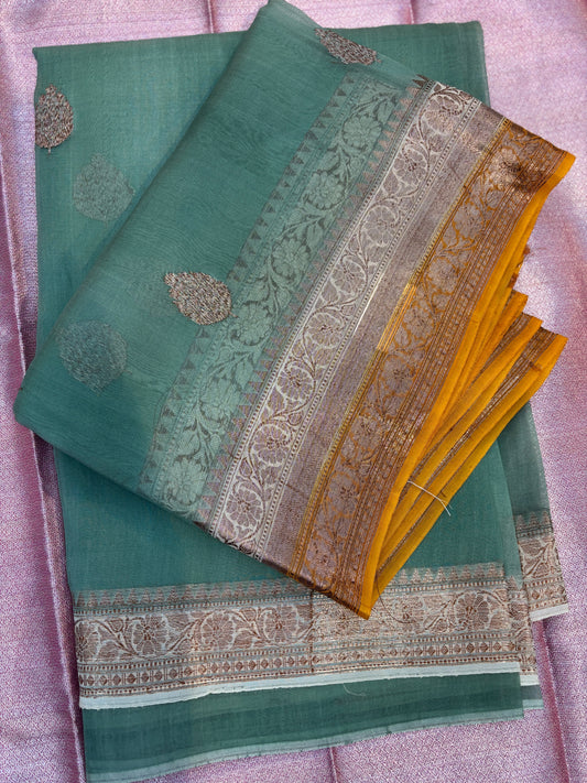Pure Kora Antique Zari Banarasi Handloom Saree 