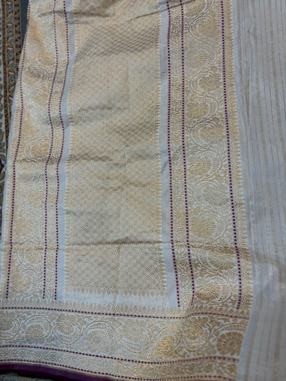 Exclusive White Pure Katan Iktara Handloom Saree