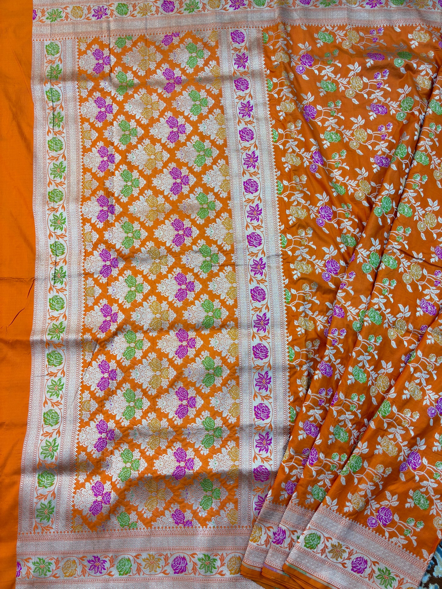 Orange Pure Katan Jangla Banarasi Handloom Saree
