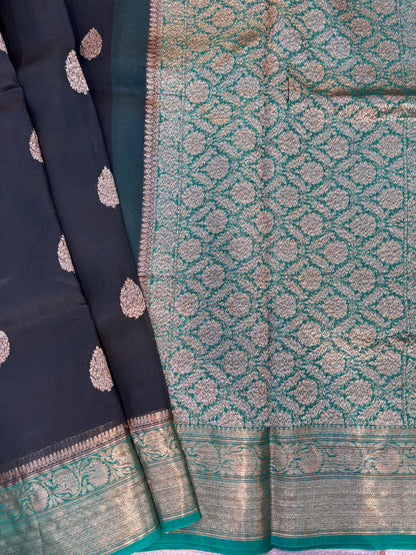 Black-Firosi Pure Kora Antique Zari Banaras Handloom Saree