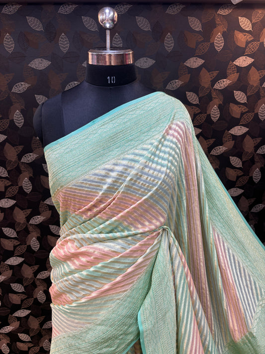 Lingh Green Pure Khaddi Georgette Rungkaat Banarasi Handloom Saree