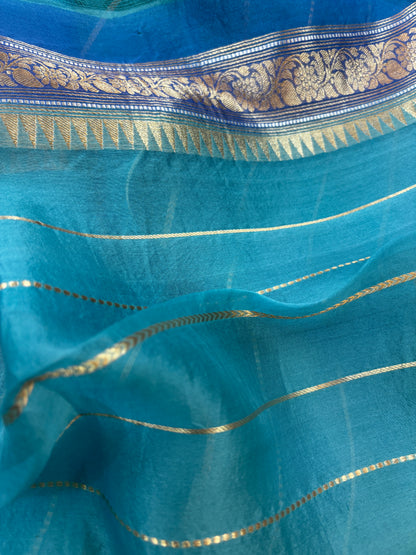 Sky Blue Kora Katan Rungkaat Banarasi Handloom Saree