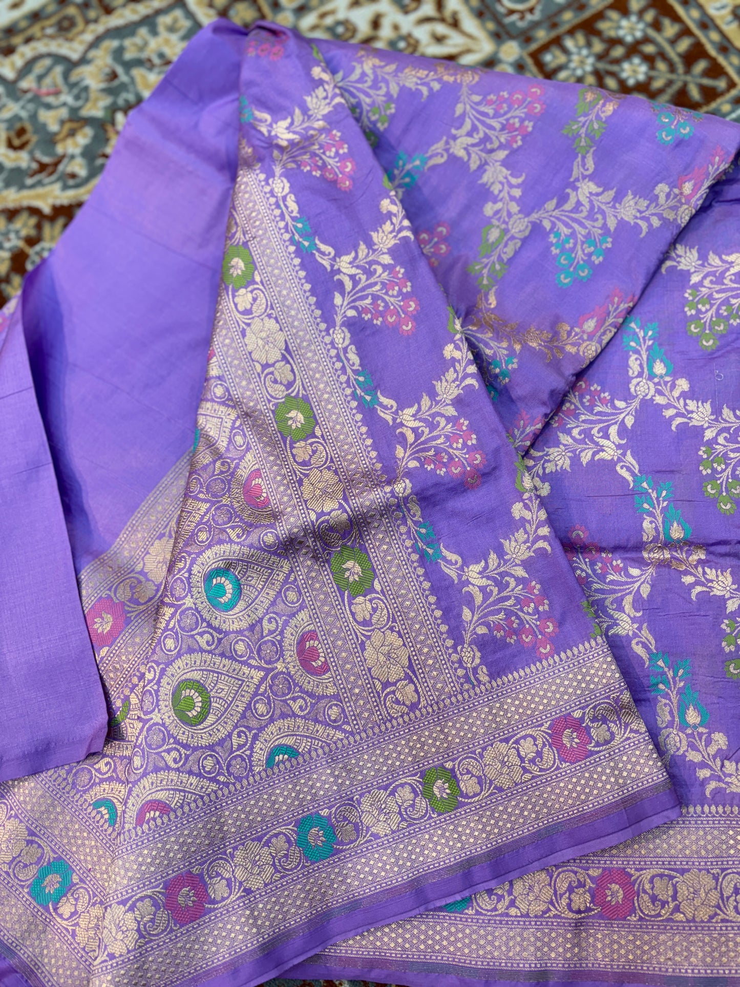 Lavender Pure Katan Meenakari Banarasi Handloom Saree